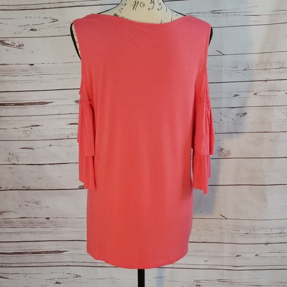 NWOT INC Coral Cold Shoulder Ruffled Sleeve Top - Picture 4 of 8